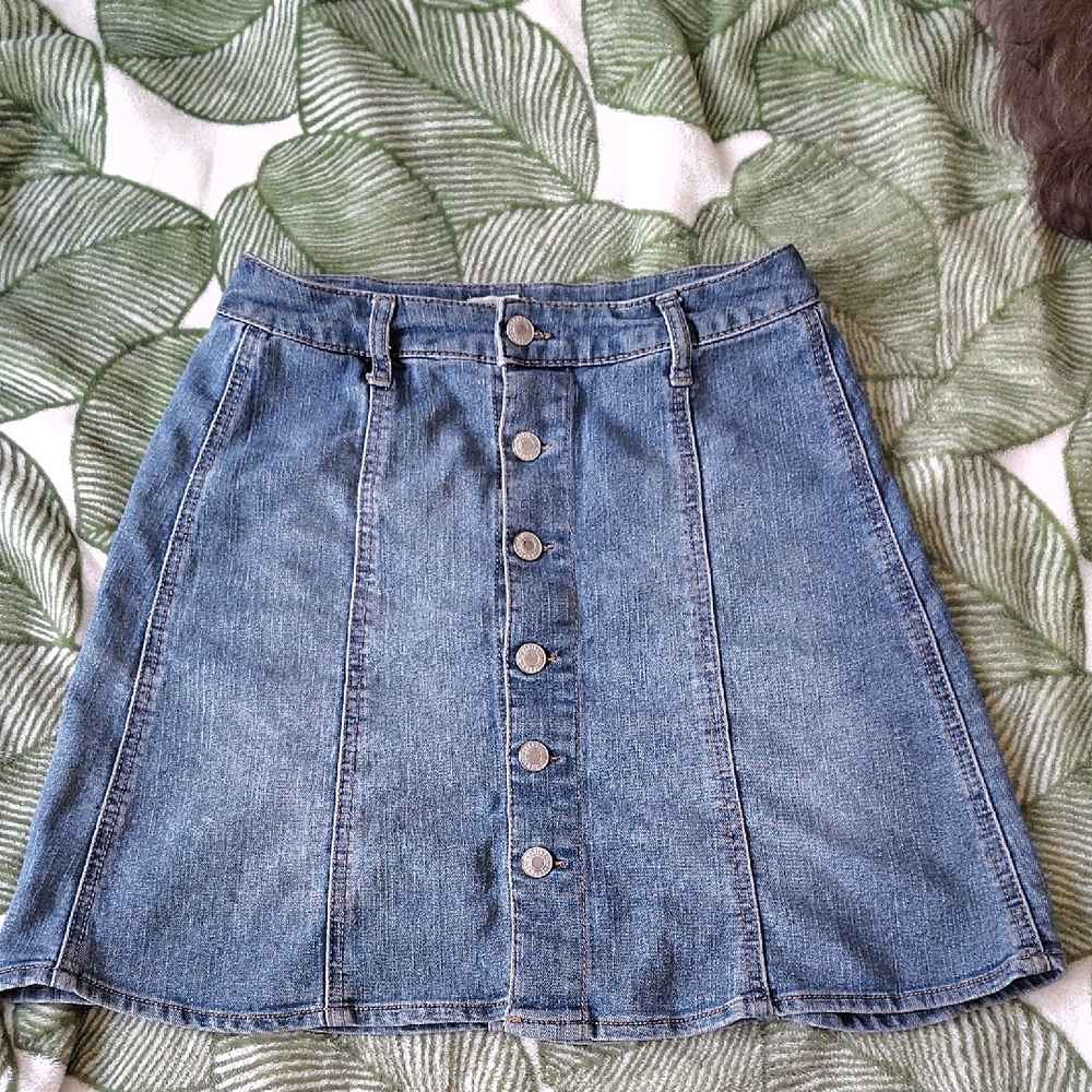 Denim Button-Front Skirt